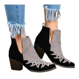 JG Burk / Brinley Co Black Grey Dress Western Side Slit Ankle Booties Sz. 6.5